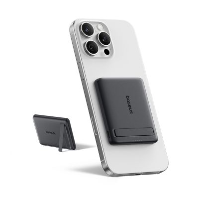 2. Powerbank Baseus PicoGo AM31 Qi2 5000mAh 20W kompatybilny z MagSafe z podstawką (z czarnym kablem Simple Braided USB-C - USB-C 30cm) - czarny