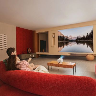 10. Projektor multimedialny Yaber L2 Plus LCD FullHD 1080p z głośnikami JBL - beżowy
