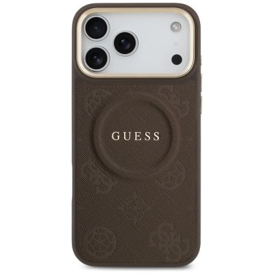 3. Etui Guess Peony Hot Stamp MagSafe na iPhone 17 Pro Max - brązowe