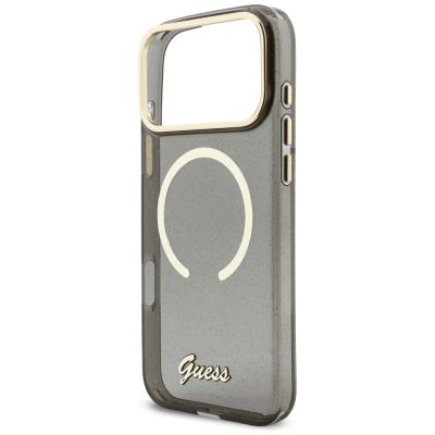 5. Etui Guess IML Glitters Script Strap MagSafe do iPhone 17 Pro Max - czarne