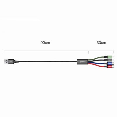 15. Baseus kabel przewód USB 4w1 2x Lightning / USB Typ C / micro USB w nylonowym oplocie 3.5A 1.2m czarny (CA1T4-A01)