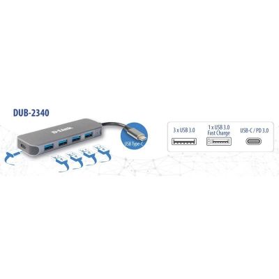 3. D-Link DUB-2340 huby i koncentratory USB Type-C 5000 Mbit/s Szary