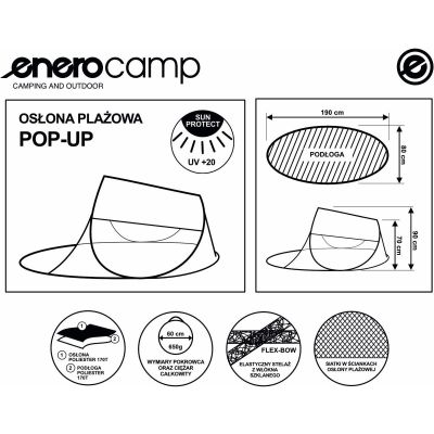 43. NAMIOT PARAWAN PLAŻOWY SAMOROZKŁADAJĄCY 190X80X90/70CM NIEBIESKI ENERO CAMP