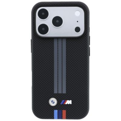3. Etui BMW M Quadrille Kevlar Anthracite & Tricolor Print Lines MagSafe na iPhone 17 Pro / 18 Pro - czarne