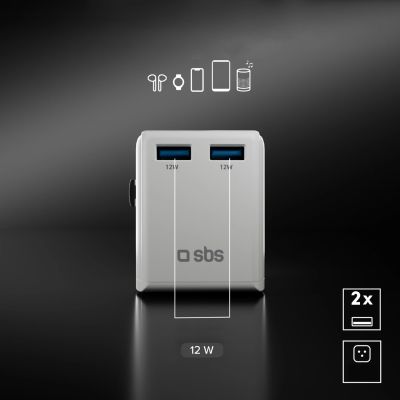 8. Adapter podróżny SBS uniwersalny - EU 2xUSB-A - biały