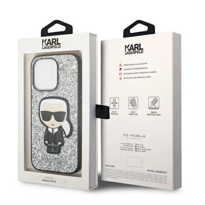 8. Etui Karl Lagerfeld Glitter Flakes Ikonik na iPhone 14 Pro Max - srebrne