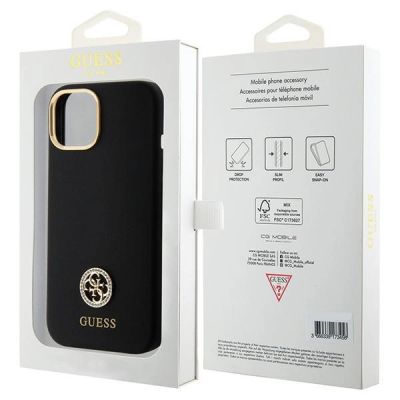 8. Etui Guess Silicone Logo Strass 4G do iPhone 15 - czarne
