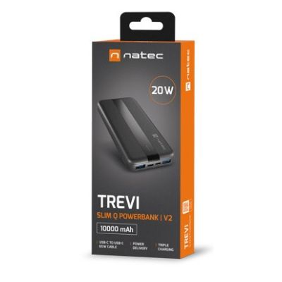 7. NATEC POWERBANK TREVI SLIM Q V2 10000MAH PD USB-C 20W + USB-A 18W + KABEL USB-C