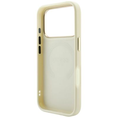 7. Etui Guess Saffiano Peony & Ring MagSafe na iPhone 18 Pro / 17 Pro - beżowe