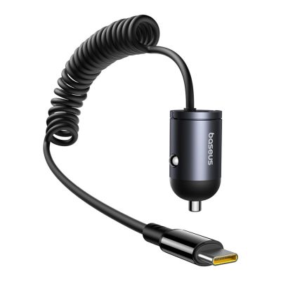 2. Ładowarka samochodowa Baseus Tiny Star 30W z wbudowanym spiralnym kablem USB-C - czarna
