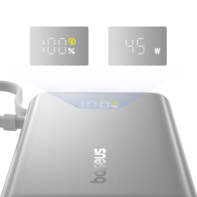 10. Powerbank Baseus PicoGo 10000mAh 45W z wyświetlaczem cyfrowym z wbudowanym kablem USB-C - tytanowy