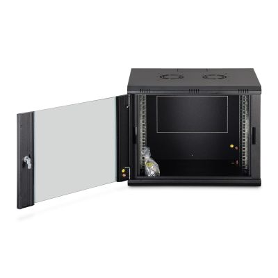 27. Szafa sieciowa wisząca DYNAmic 19" 9U rack 600x450, drzwi szyba, czarny, niedzielona, złożona, 60kg