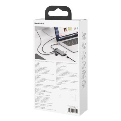 6. Hub Baseus Metal Gleam 8w1 USB-C - USB-C PD 100W 1x HDMI 4K 30Hz 1x czytnik kart SD i microSD 3x USB-A 3.2 1xRJ45 - szary