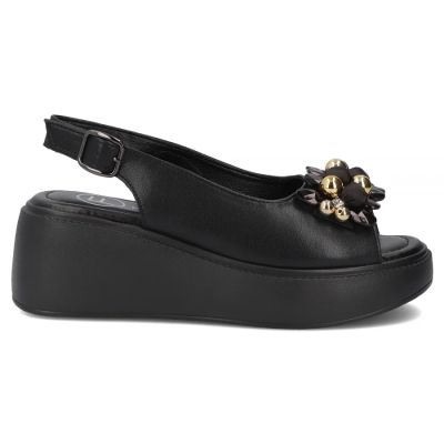 2. Skórzane sandały damskie na koturnie czarne Filippo DS7577