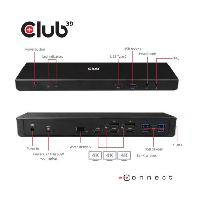 15. CLUB3D CSV-1562 stacja dokująca Dokujący USB 3.2 Gen 1 (3.1 Gen 1) Type-C Czarny
