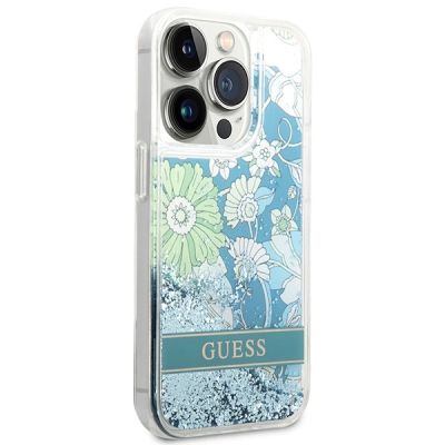 4. Etui Guess Flower Liquid Glitter na iPhone 14 Pro - zielone