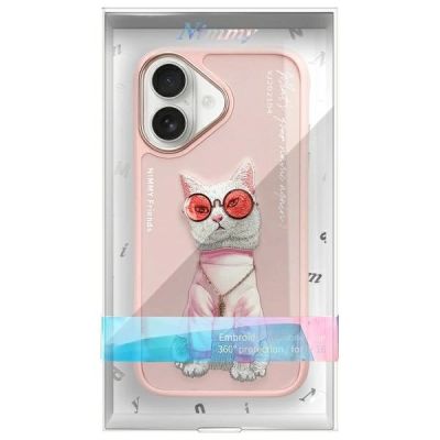 11. Etui Nimmy Glasses Cool Cat na iPhone 16 - różowe