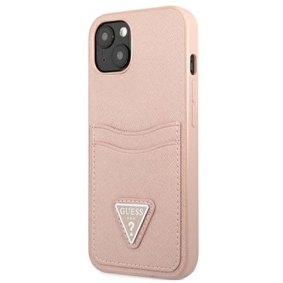 2. Etui Guess Saffiano Triangle Logo Cardslot na iPhone 13 - różowe