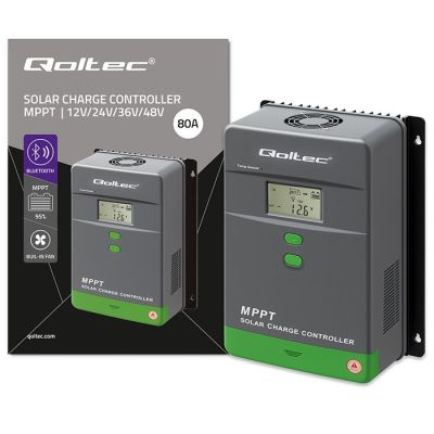 14. Qoltec Solarny regulator ładowania MPPT z czujnikiem temperatury 80A |12V / 24V / 36V / 48V | LCD | Bluetooth | APP | GEL | LiFePO4
