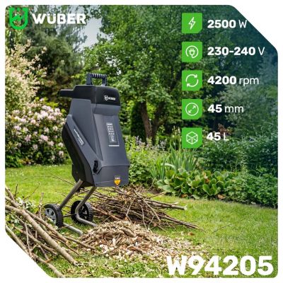8. Rozdrabniacz nożowy do gałęzi elektryczny 2500W 45L W94205 WUBER