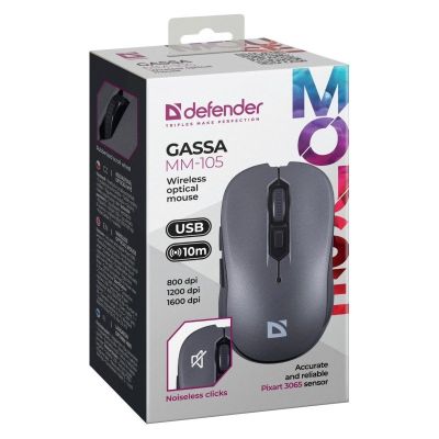 5. DEFENDER MYSZ GASSA MM-105 RF SILENT SZARA