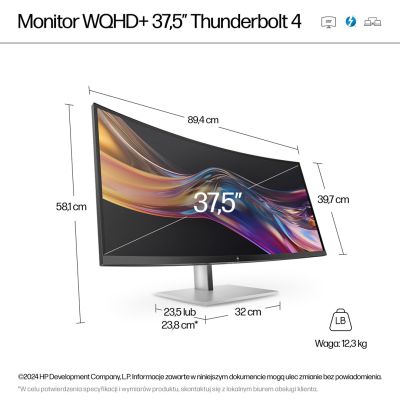4. Monitor HP LED 37,5” S7 Pro 738pu (8K167AA) Curved IPS WQHD+ HDR400 RJ-45 ThunderBolt 4