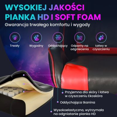4. Extralink Gaming | Fotel gamingowy | biurowy, obrotowy, kubełkowy, czarno-czerwony, G-522
