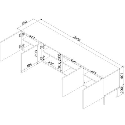4. Szafka RTV 4D PALAZZO BIS 201x40x60 czarny mat