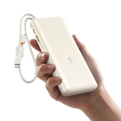 6. Powerbank Baseus EnerFill FC41 20000mAh 100W z wyświetlaczem cyfrowym z dwoma wbudowanymi kablami USB-C - beżowy