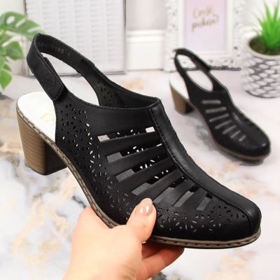 5. Skórzane komfortowe sandały damskie na obcasie Rieker 40959-00