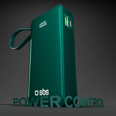 5. Powerbank SBS 10000 mAh 20W z wbudowanym kablem USB-C i wyświetlaczem cyfrowym - zielony