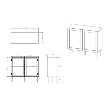4. Komoda JUTA 2D 100x39,5x90 czarny + linol calabria