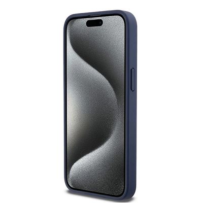 5. Etui DKNY Leather Mono Stripe & Metal Logo na iPhone 15 Pro Max - niebieskie