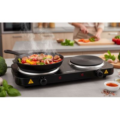 63. ESPERANZA KUCHENKA ELEKTRYCZNA YELLOWSTONE 1500W + 1000W CZARNA EKH014K