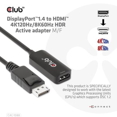 2. CLUB3D CAC-1088 adapter kablowy 0,21 m DisplayPort HDMI Czarny