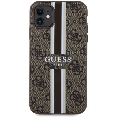 3. Etui Guess 4G Printed Stripes MagSafe na iPhone 11 / Xr - brązowe