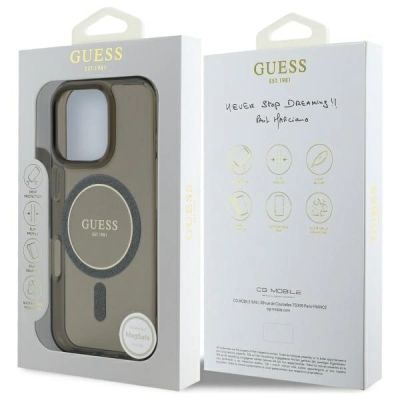 8. Etui Guess IML Glitter Circle MagSafe na iPhone 16 Pro Max - czarne