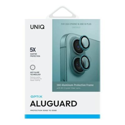 2. Szkło na aparat UNIQ Optix Aluminium Camera Lens Protector z aplikatorem na iPhone 16 / iPhone 16 Plus - zielone