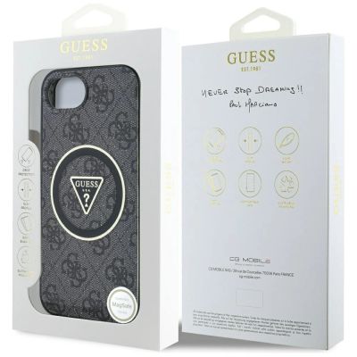 8. Etui Guess IML Metal Glitter 4G Circle Triangle MagSafe na iPhone 16e - czarne