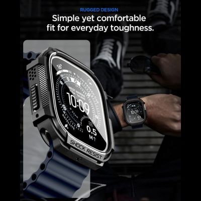 7. Etui Spigen Rugged Armor + Szkło hartowane 9H na Apple Watch Ultra 49 mm - czarne matowe