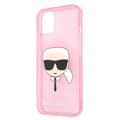 6. Etui Karl Lagerfeld Glitter Karl's Head na iPhone 13 mini - różowe