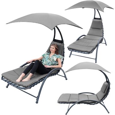 LEŻAK FOTEL Z PARASOLEM BERGAMO 200x125x180CM SZARY