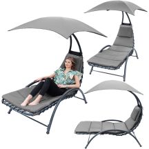 LEŻAK FOTEL Z PARASOLEM BERGAMO 200x125x180CM SZARY