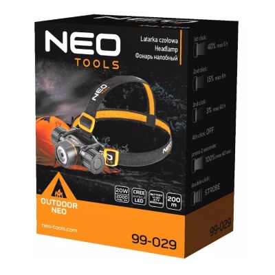 2. Latarka czołowa akumulatorowo-bateryjna USB Neo Tools 2000LM CREE XHP50.2 LED