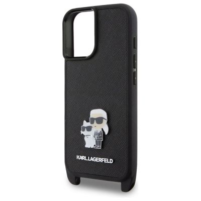 4. Etui Karl Lagerfeld Saffiano Karl&Choupette Metal Pin CBDY Strap na iPhone 16 - czarne
