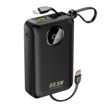 Powerbank Dudao K14+ 20000mAh 22.5W USB-C / USB-A / wbudowane kable Lightning i USB-C - czarny
