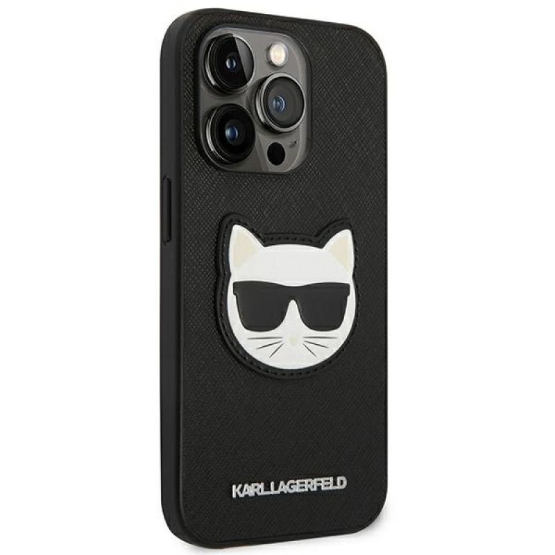 4. Etui Karl Lagerfeld Saffiano Choupette Head Patch na iPhone 14 Pro Max - czarne