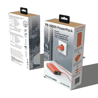 5. Powerbank RealPower Powerbank PB-20000 Zestaw pomarańczowy 20.000mAh