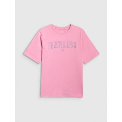 7. T-shirt loose z nadrukiem dziewczęcy 4F 4FJRSS26TTSHF3453-56S