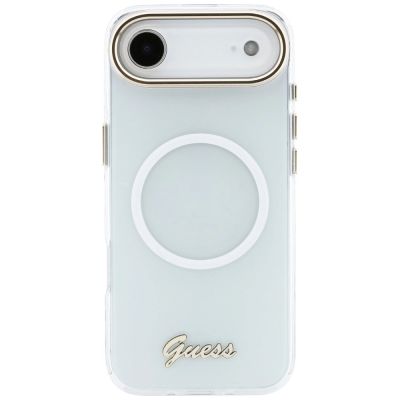 4. Etui Guess IML Gradient Script Metal MagSafe na iPhone Air - białe